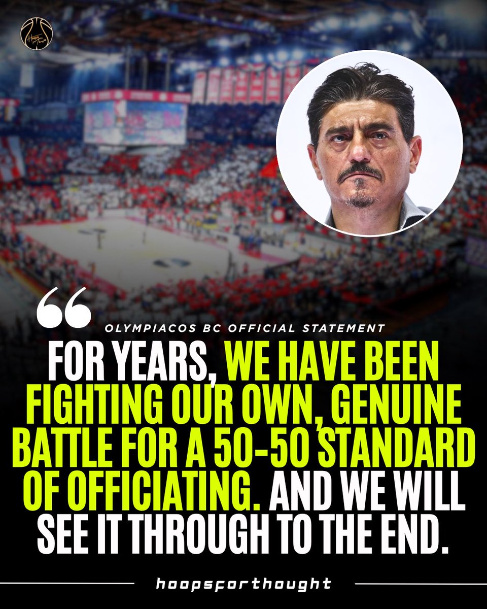 hoopsfthoughtgr's tweet photo. Olympiacos BC Official Statement👀

Having learned that the current owner of Panathinaikos BC is desperately looking for us, we would like to make it clear that he will find no allies in his campaign for 100–0 refereeing in Panathinaikos’ favour. For years, we have been fighting our own, genuine battle for a 50–50 standard of officiating. And we will see it through to the end.

In the past few hours, with his trademark lack of restraint, he has rushed to link our club and its people to an ongoing investigation with which we have absolutely no connection. He has even publicly boasted that he knew about it in advance. Since he claims to have full knowledge of this confidential process, did nobody tell him that we have nothing to do with it? That there is not a single mention of us? Or would that simply not serve the media spectacle he has staged at the expense of Olympiacos BC?

We do not play judge on Instagram or from behind a keyboard.

We have nothing and nobody to fear.

And as he already knows firsthand, any attempt to harm our club will be met, once again, with an overwhelming response. We only hope that, when he is convicted again, no tailor-made provision will appear once more to keep him at the helm of the club.

And one piece of advice: be careful what you wish for. Because if what was truly stolen is returned, your team’s trophy cabinet and that famous little table in Sounio will be covered in cobwebs instead of trophies.

P.S. Stop posting and deleting. Everything has been documented, and you will have to provide convincing explanations.

P.S. 2 Do not ever speak again of the laurel-crowned teenage Olympiacos emblem that adorned the entire OAKA in May.

P.S. 3 Everything in due time.

#olympiacosbc #paobc #euroleague #greece