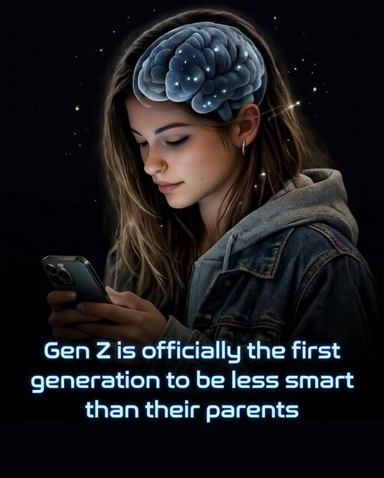 Rainmaker1973's tweet photo. Scientists have identified a reversal of the long-standing Flynn effect—the roughly 200-year trend of rising average intelligence (measured via IQ and cognitive tests) across generations.

For the first time in modern recorded history, Generation Z (born roughly 1997–2012) shows lower performance than previous generations in key cognitive domains, including attention, memory, literacy, numeracy, executive function, problem-solving, and general IQ—despite spending more years in formal education than ever before.

Neuroscientist and educator Dr. Jared Cooney Horvath, PhD, MEd, testified before the U.S. Senate Committee on Commerce, Science, and Transportation on January 15, 2026, highlighting this shift. In his written testimony, he stated that cognitive development in children across much of the developed world has stalled or reversed over the past two decades, with declines evident in international assessments (e.g., PISA, TIMSS) and other large-scale data starting around the mid-2000s and accelerating post-2010.

Horvath attributes the primary driver not to reduced schooling, but to the widespread integration of digital screens and educational technology (EdTech) in classrooms. He argues that human brains evolved for deep, focused learning through face-to-face interaction and sustained attention, not fragmented skimming or constant task-switching encouraged by devices.

Key points from his testimony include:

- Teens now spend over half their waking hours on screens, with significant portions in school involving computers or tablets—often leading to off-task behavior and shallower processing.

- Evidence from meta-analyses and national/international studies shows a consistent pattern: higher classroom screen exposure correlates with weaker outcomes in reading, math, science, and higher-order reasoning.

- Digital tools may aid narrow, repetitive skill practice in controlled settings, but in core academic contexts, they tend to reduce depth of understanding, retention, and critical thinking.

Horvath describes this as a "structural mismatch" between human cognition and how digital platforms are designed (to capture and fragment attention), warning that unchecked EdTech adoption risks long-term harm to workforce skills, innovation, and societal reasoning.

[Horvath, J. C. (2026). Written testimony before the U.S. Senate Committee on Commerce, Science, and Transportation. U.S. Senate]