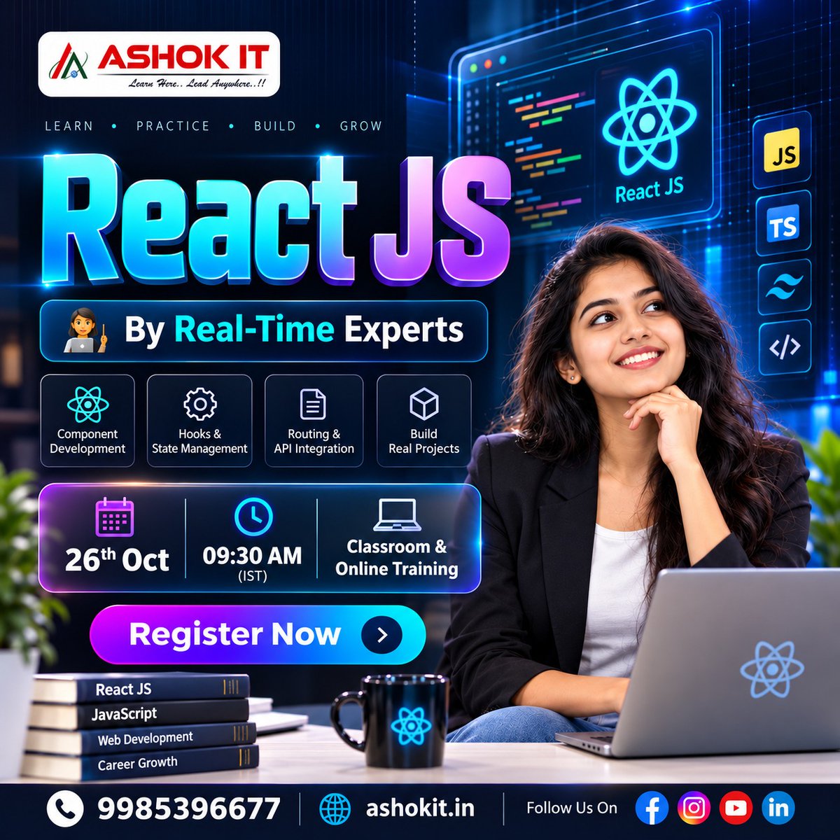 ashokitschool's tweet photo. 🚀 React JS Training – Build Modern Web Applications!
📲 Register Now: https://t.co/apWPMNESQb

👨‍🏫 Trainer: Real-Time Experts
📅 Batch Starts: 26th October 2026
🕘 Time: 09:30 AM (IST)
💻 Mode: Classroom &amp; Online Training

#ReactJS #FrontendDevelopment #WebDevelopment #JavaScript https://t.co/gSQdFkIowy
