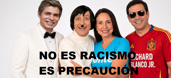 SonPolemicas's tweet photo. Si eres de piel morena no puedes estar en la tarima de María Corina Machado, porque te bajan a golpes...Eso lo dejaron claro los fachos racistas de Vente Venezuela, cuando sacaron de la tarima al periodista Reinaldo Mozo. https://t.co/lwFDqdKkEI