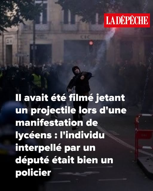 JRenardiere's tweet photo. Il avait été filmé jetant un projectile lors d'une manifestation de lycéens : l'individu interpellé par un député était bien un policier, je répète : l'individu interpellé était bien un policier ! 

Allo LCI, BFN, CNews, ranceInfo...! 

https://t.co/cLr1qwKnQo https://t.co/egZZ1YHpLd