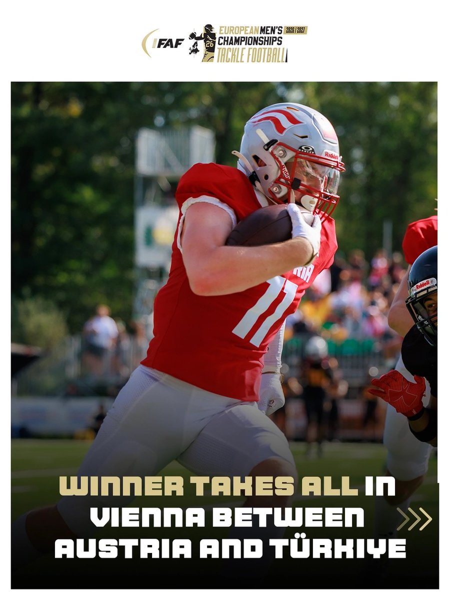IFAFMedia's tweet photo. Watch live on IFAF YouTube. 📺 

Game Week 3 Preview: Austria 🇦🇹 vs Türkiye 🇹🇷 

October 25th, 13:00 CET, Wiener Sport Club Stadion, Vienna. Who will take the group? 

📸 Credit: Stefan Müller 

#TackleFootball #IFAF #EuropeanChampionships https://t.co/PkeADL3C5c
