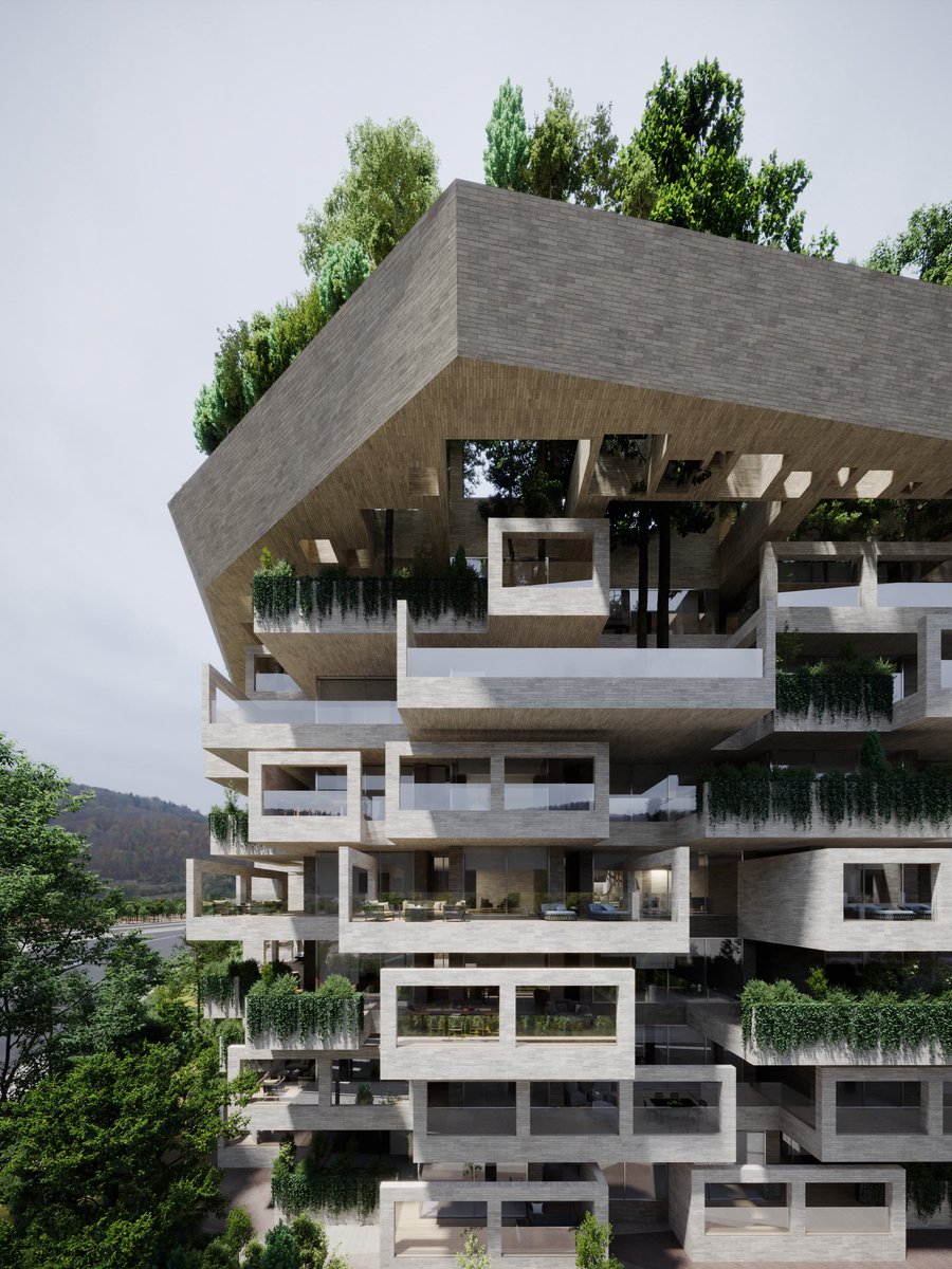 parametricarch's tweet photo. This residential project features a floating rooftop garden above a layered arrangement of geometric frames, balconies, and terraces. The design integrates greenery into the building’s structure, creating a distinctive residential complex that brings nature into the urban landscape. Construction of the project is now underway.

🏆 Architecture Reimagined Competition: Redefine the future of architecture with AI and compete for a share of $120,000 in prizes.
https://t.co/lJHaZNliJE

Principal Architect: @FMZDesign 
Project Architect: Anahita Jeyhani