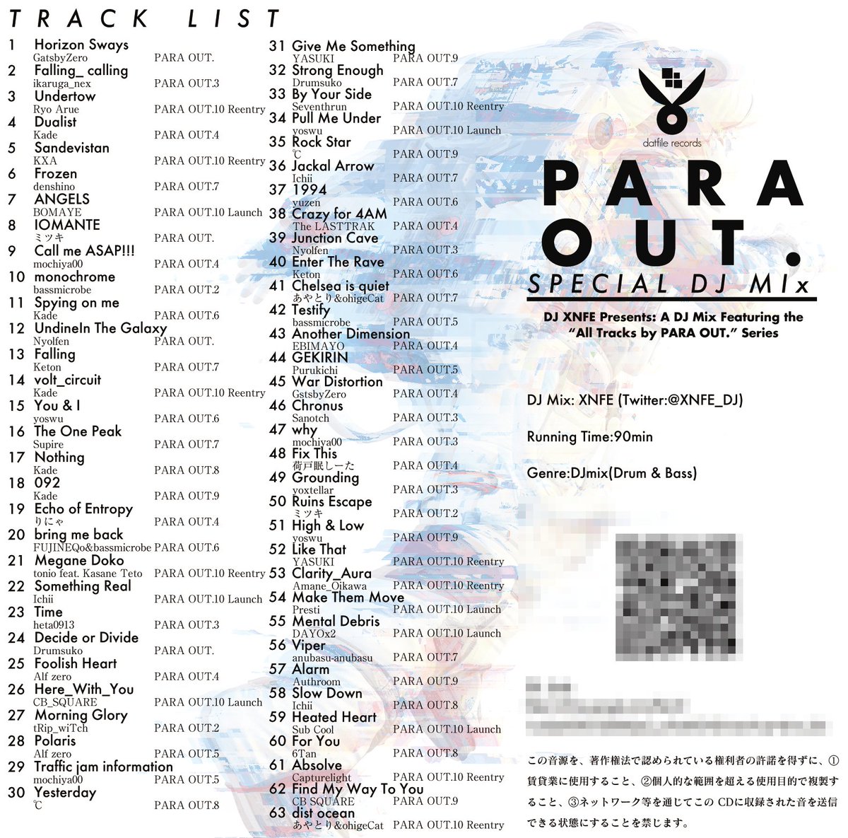 mochiya00's tweet photo. 「PARA OUT. SPECIAL DJ Mix」は @XNFE_DJ 氏ご協力の元、PARA OUT.シリーズの楽曲のみで90minのDJ mixとなります。こちらは非売品の予定です。 https://t.co/1idk7YMzDn