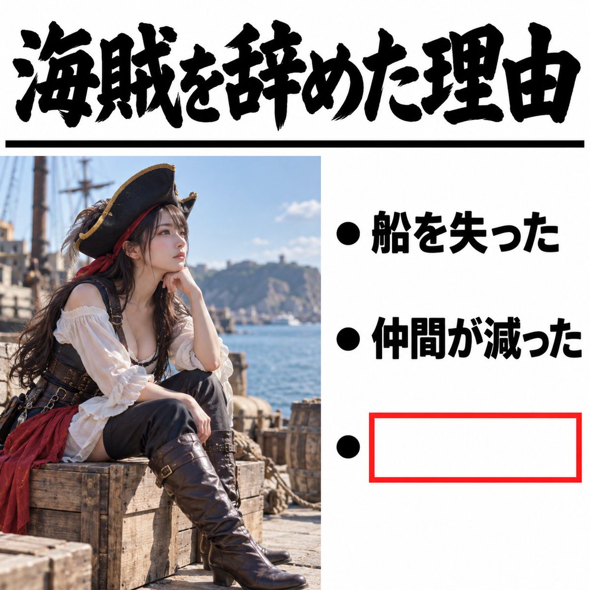 Ogiribot's tweet photo. 【お題】
海賊を辞めた理由 https://t.co/bM0nE7lofI