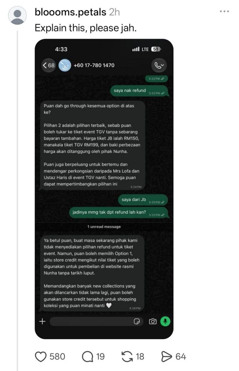 goodlucksofea's tweet photo. Sebenarnya dia refund ke tak? cuba baca ss sebelah tu https://t.co/dsp9MqR86a