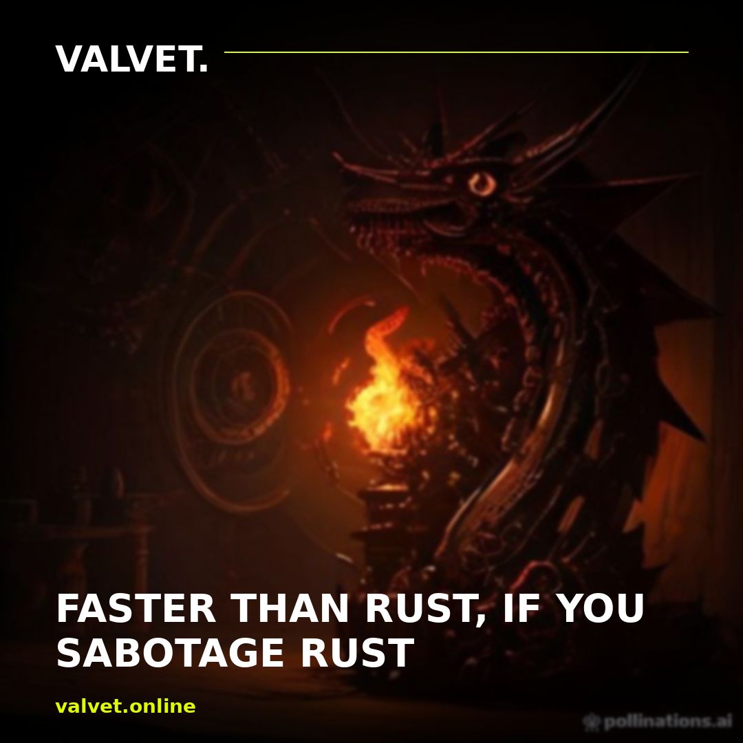 VALVETONLINE's tweet photo. FASTER THAN RUST, IF YOU SABOTAGE RUST
1. Tov transpiles TS to C, yet claims 10x over Rust
2. bigint bench said Rust 501ms. Rerun: Rust 1.34x faster
3. dyn dispatch vs enum+match: Rust 6x faster
#VALVET #AI #Thread https://t.co/dqv5sEoVWo