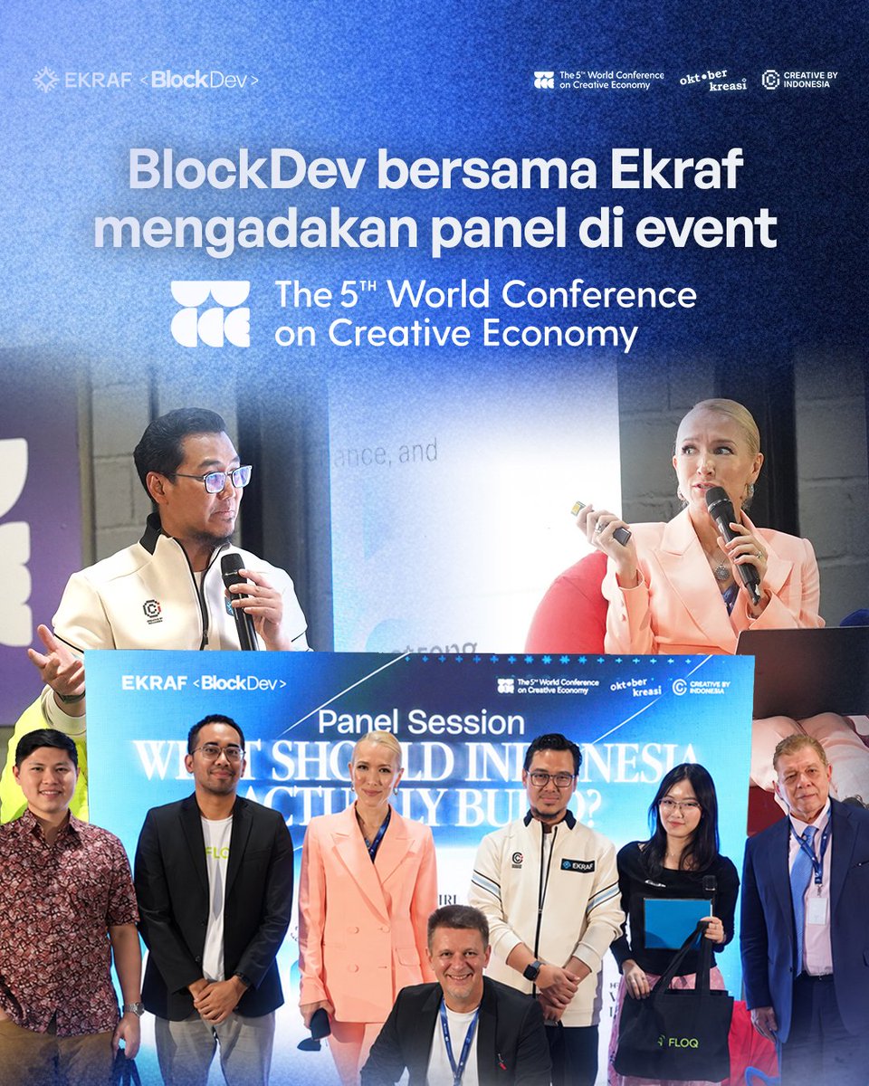 blockdev_org's tweet photo. Kolaborasi regulator, industri, kreator, dan builder adalah kunci membuka nilai ekonomi baru di Web3. 🔑

Satu malam penuh diskusi seru soal IP Tokenization bersama @ekraf_ri, @floq_id, dan IP Chain.

Dari perspektif global hingga lokal, kita bedah use case nyata untuk membangun ekosistem ekonomi kreatif Indonesia yang bertanggung jawab dan bernilai.

Terima kasih buat semua yang sudah hadir dalam diskusi "IP Tokenization: From Creative Assets to New Economic Value", bagian dari The 5th World Conference on Creative Economy @wcceid

Mari terus bangun ekosistem ini bersama! 🏗️