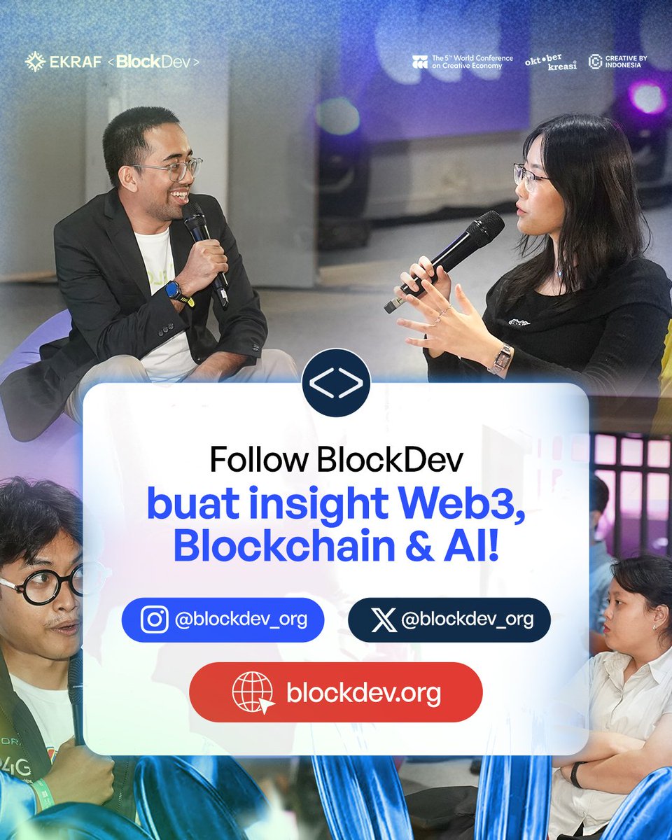 blockdev_org's tweet photo. Kolaborasi regulator, industri, kreator, dan builder adalah kunci membuka nilai ekonomi baru di Web3. 🔑

Satu malam penuh diskusi seru soal IP Tokenization bersama @ekraf_ri, @floq_id, dan IP Chain.

Dari perspektif global hingga lokal, kita bedah use case nyata untuk membangun ekosistem ekonomi kreatif Indonesia yang bertanggung jawab dan bernilai.

Terima kasih buat semua yang sudah hadir dalam diskusi "IP Tokenization: From Creative Assets to New Economic Value", bagian dari The 5th World Conference on Creative Economy @wcceid

Mari terus bangun ekosistem ini bersama! 🏗️