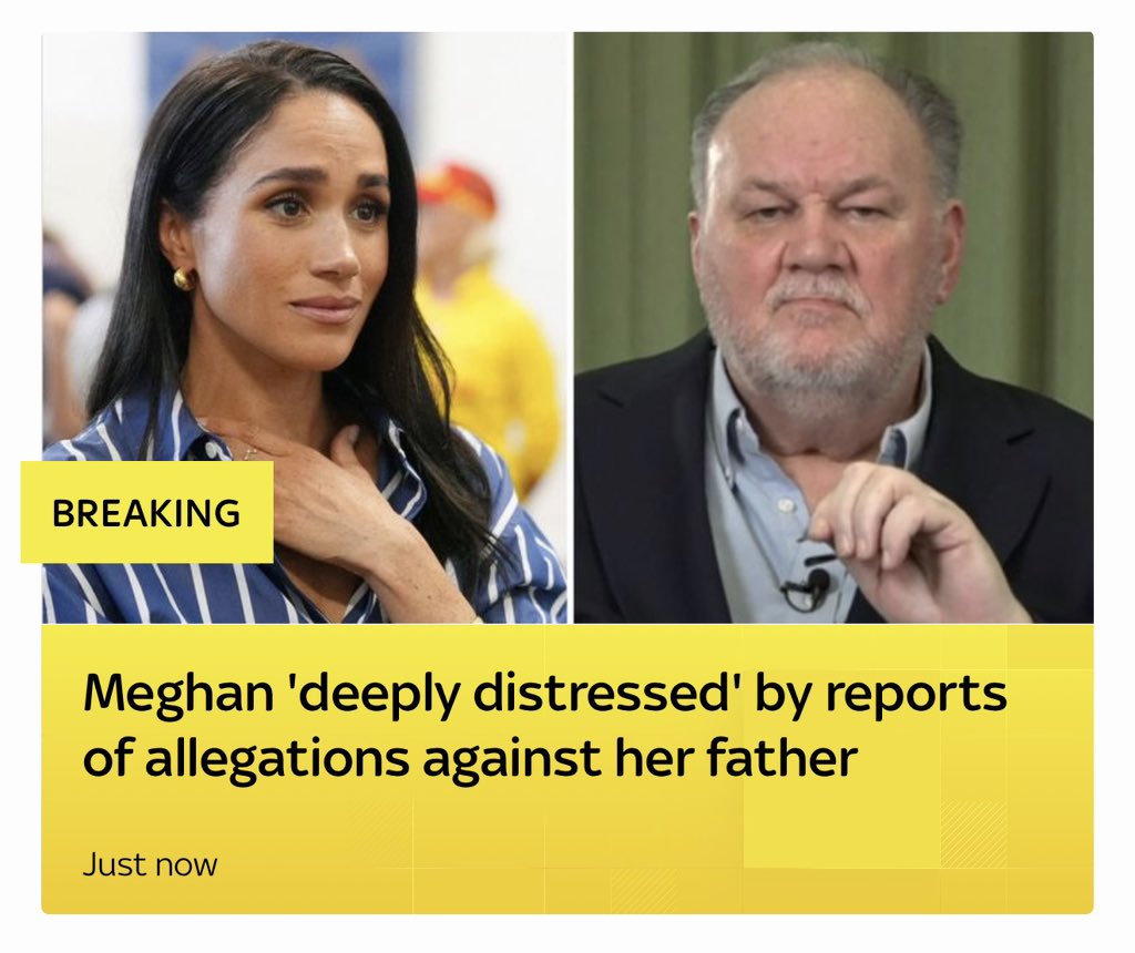 TheRoyalButler's tweet photo. 👑 MEGHAN MARKLE BREAKS HER SILENCE!

The Duchess of Sussex says she was made aware of disturbing allegations concerning her father in 2018.

Meghan has linked her decision to keep her children away from him to protecting them. The allegations remain unproven and have been denied.

Does this change your opinion of Meghan’s decision to distance herself from her father?

👇 Share your thoughts respectfully.

#meghanmarkle #royal #royalnews #thomasmarkle