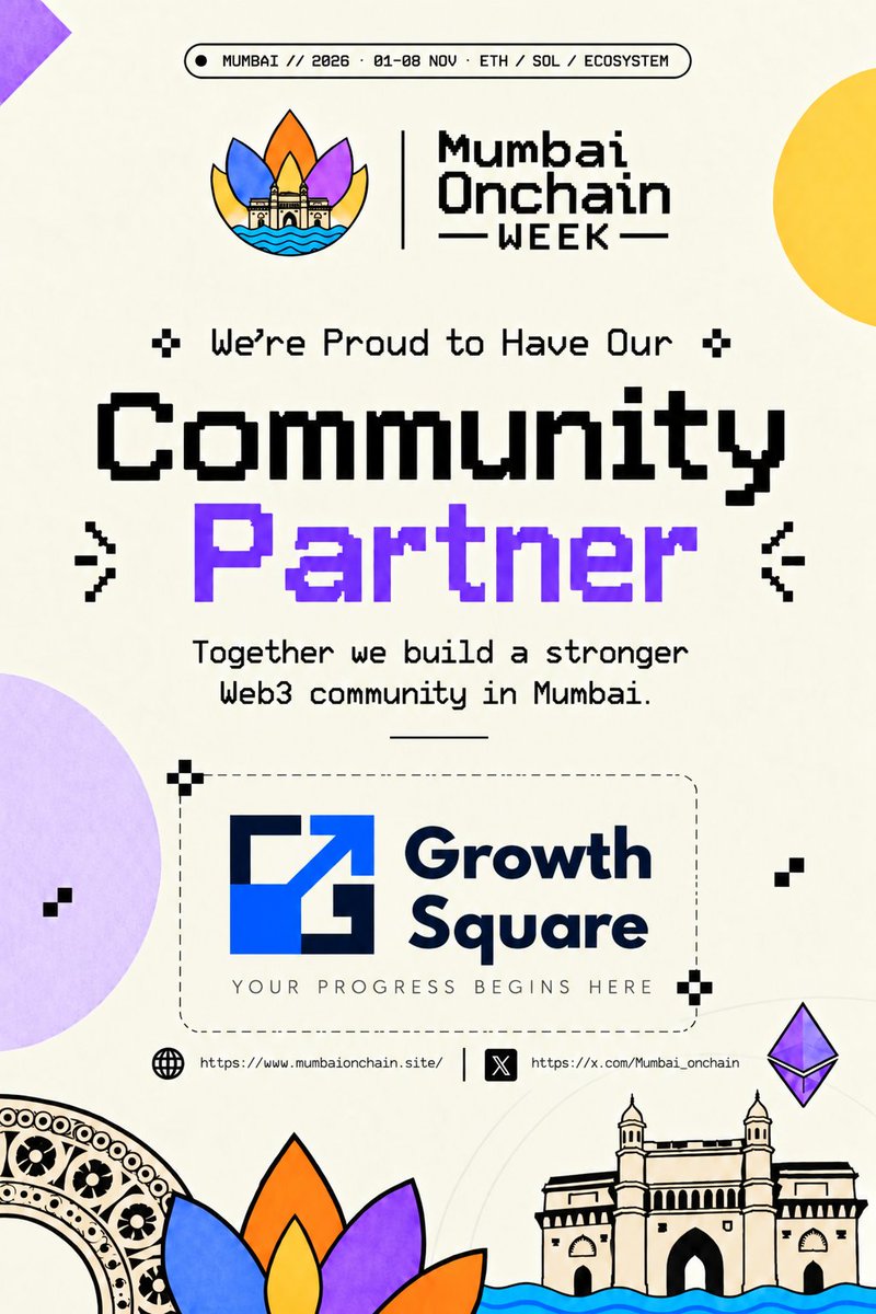 Mumbai_onchain's tweet photo. Mumbai Onchain Week lineup just got stronger!
Welcome @thegrowthsquare 🤝 as an official Community Partner!
📲 Download Mumbai Onchain now
https://t.co/DHweeN62vS 
 discover events, find builders &amp; connect with the Web3 fam! 
📍 Mumbai | Nov 1–8 | 
Devcon Week 🇮🇳 https://t.co/UIS5pQluLB