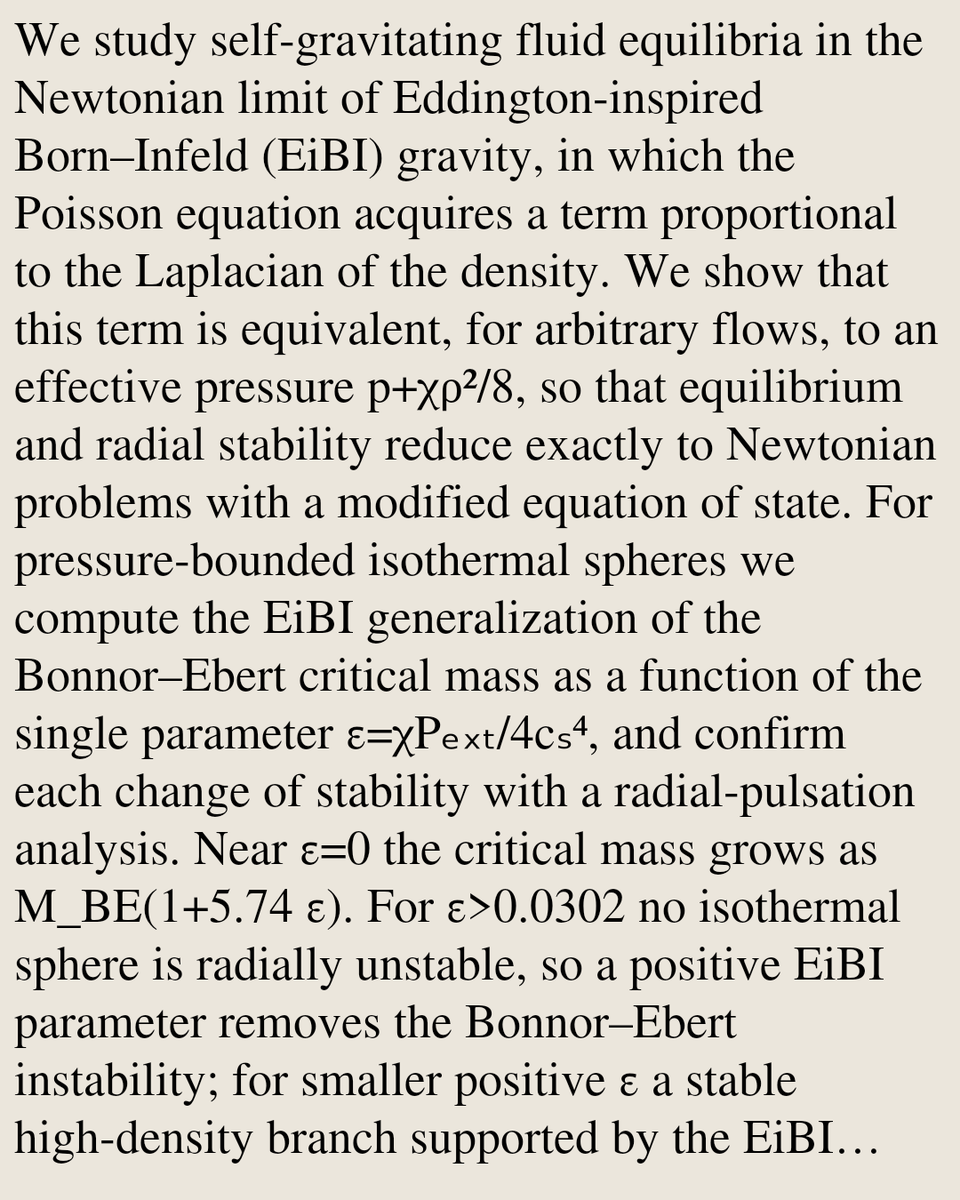 VPHM's tweet photo. Self-gravitating isothermal equilibria in Eddington-inspired Born–Infeld gravity: exact planar sheets and the Bonnor–Ebert critical mass

Nikhil Chakrabarti
https://t.co/oQCq3eiqv1 [𝚙𝚑𝚢𝚜𝚒𝚌𝚜.𝚙𝚕𝚊𝚜𝚖-𝚙𝚑] https://t.co/msWu9vYuLV