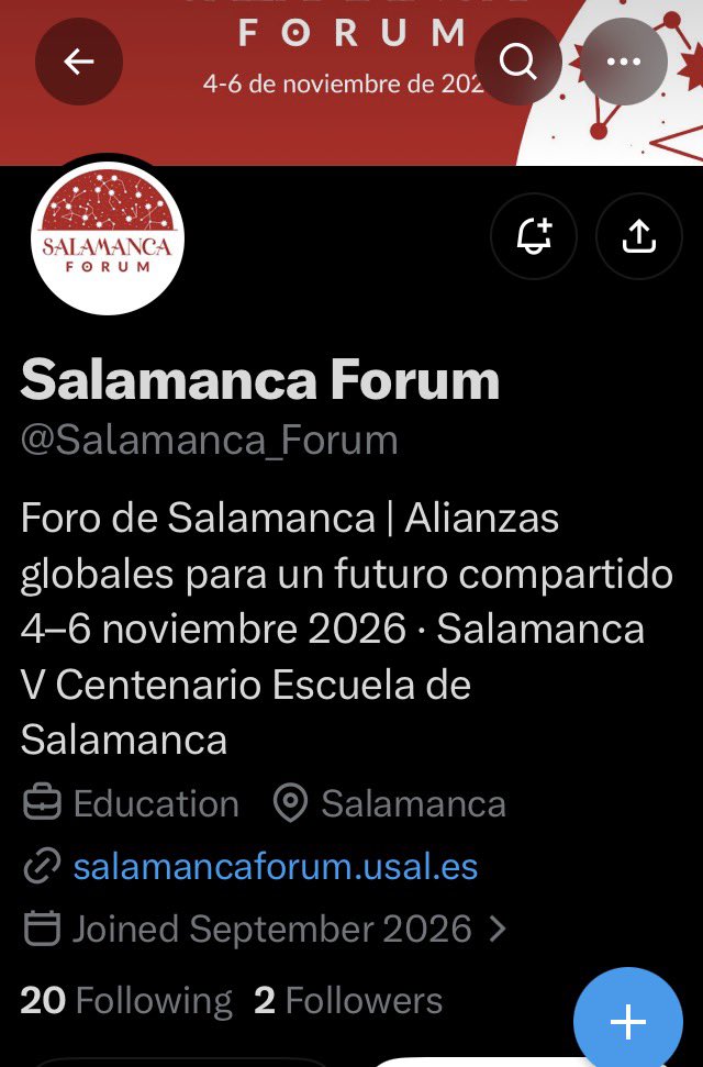 Xiani_PCh's tweet photo. Detalle del perfil nuevo vinculado a Uni Salamanca para foro V centenario Escuela de idem: “futuro compartido” es verbatim del lema propaganda de China “comunidad de futuro compartido para la humanidad”「人类命运共同体」. El embajador🇨🇳 participará en ese foro el próximo 6 de nov https://t.co/hdqbI2RBdO