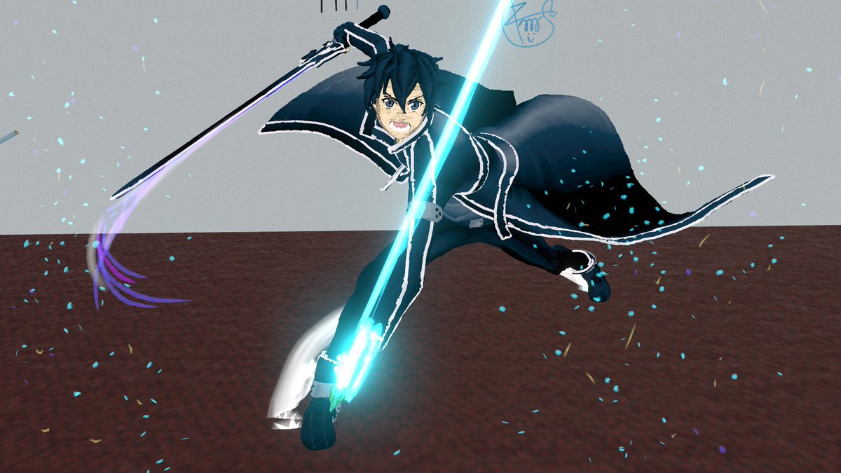 B1ue_F0rest_'s tweet photo. #VRChat で描いた

『ソードアート・オンライン』より、
　　  『黒の剣士キリト』

全体のバランスや色使いと細かいディテールにこだわっています。

リプ欄にも画像があるので
ぜひ見ていってください！

#VRC #VRChatArt ＃SwordArtOnline #ソードアート・オンライン #キリト #ペンの多い集会所 https://t.co/lBcdjhHPIi