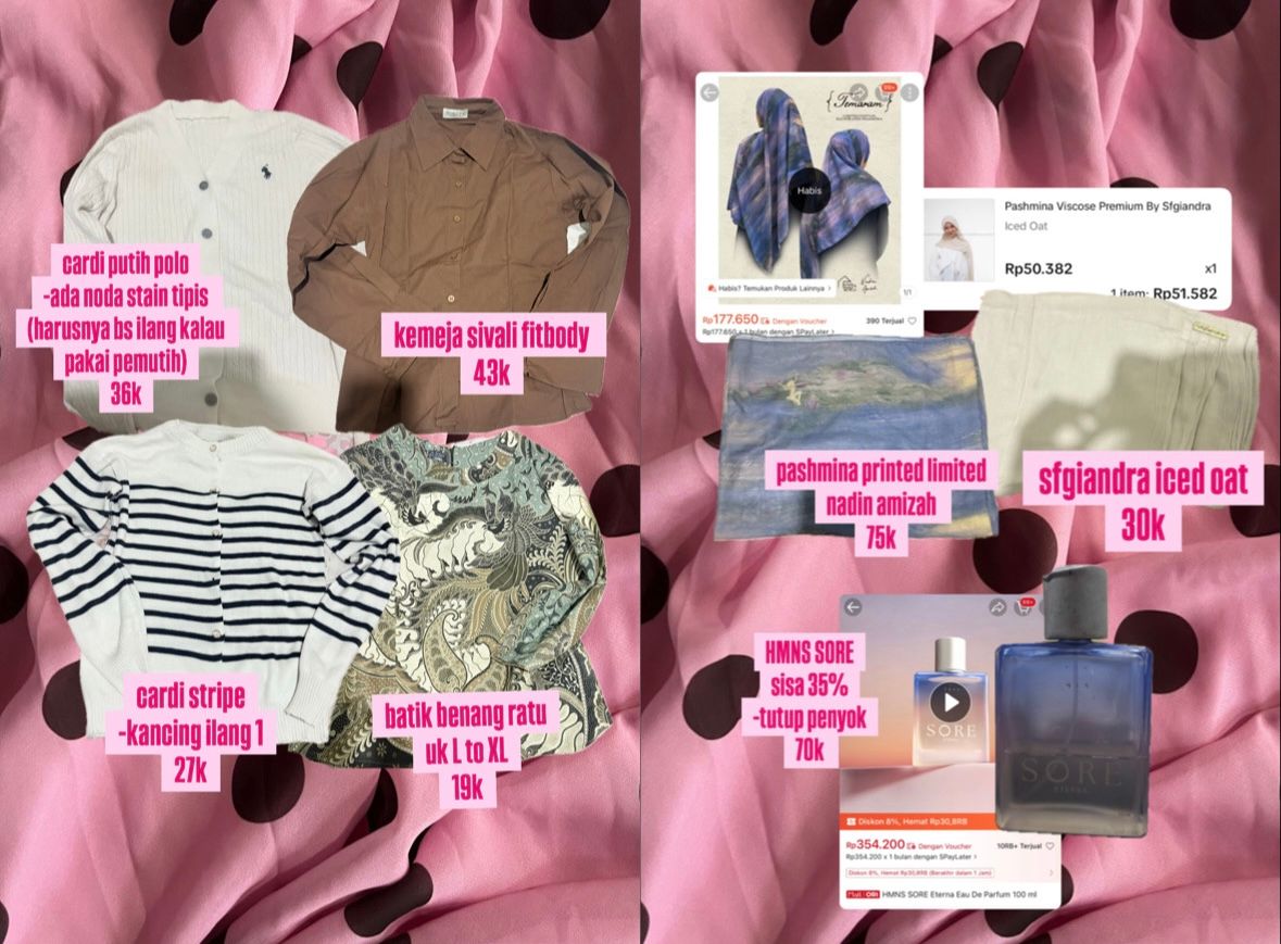 UNDIP_FESS's tweet photo. undip! preloved baju, parfum, pashmina viscose, ambil di kost/cod (gang sebrang undip persis) atau bisa dianter temcy dan sekitarnya (+3k). 💓 dm @ isaLpee for details. https://t.co/RebcpSCfQW