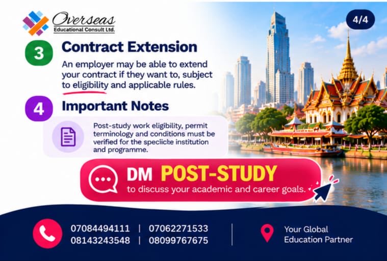 Edu_consult01's tweet photo. What happens after your Master's in Thailand? 🎓✨ Your study plan should always include what comes after graduation. Swipe through to discover exciting post-study work opportunities, employment factors, contract extensions, and key details!

#StudyInThailand #PostStudyWork #fyp https://t.co/LNr2mPvcXW