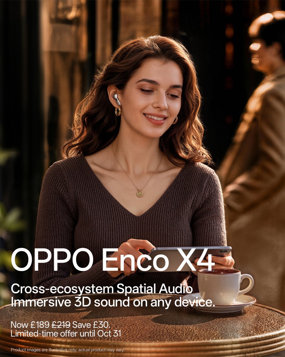 OPPOMobileUK's tweet photo. Crafted with Dynaudio for 7 years. 🎧
With sound tuning by Dynaudio, OPPO Enco X4 delivers a richer, more refined listening experience — made for every moment.

#OPPOEncoX4 #DynaudioSound #AIAdaptiveANC #FlagshipANC https://t.co/bEjYSVvZrG