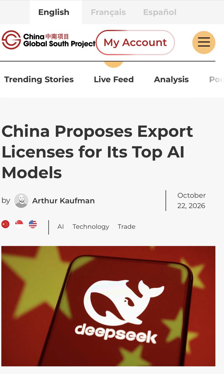 williamnee's tweet photo. China's Commerce Ministry proposes export licenses for core AI tech to control global spread while balancing national security &amp; intellectual property

The draft exempts existing models &amp;allows app access, but would cover future versions of open models like Kimi, Qwen, &amp; DeepSeek https://t.co/hrHf92QhSe