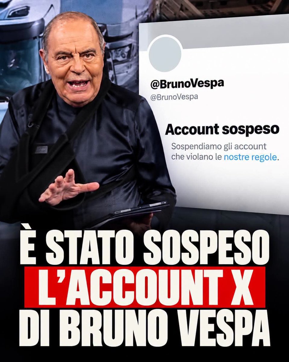 OsservaMy's tweet photo. Sospeso per violazioni delle regole!
Persino il social fascio X ha regole più restrittive di telemeloni e dell'ordine dei giornalisti! 
Bene cosi! #vespa https://t.co/pBpRaj5HrV