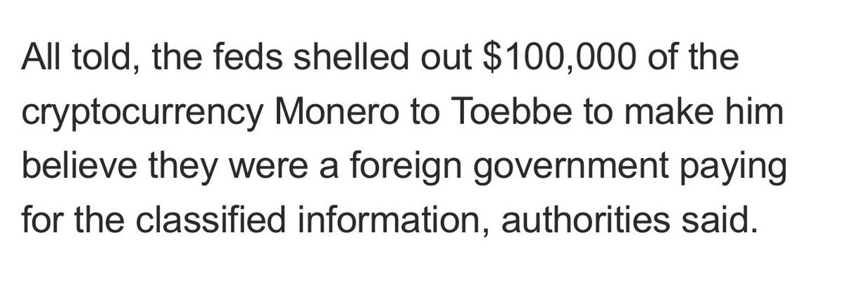 MoneroTime's tweet photo. The US GOV uses Tor. The Feds literally paid a spy $100k in Monero.
 
They don't hate Monero. They don't hate Tor. They just hate that you have access to them.

To hell with them all. https://t.co/n8npqVUd9u