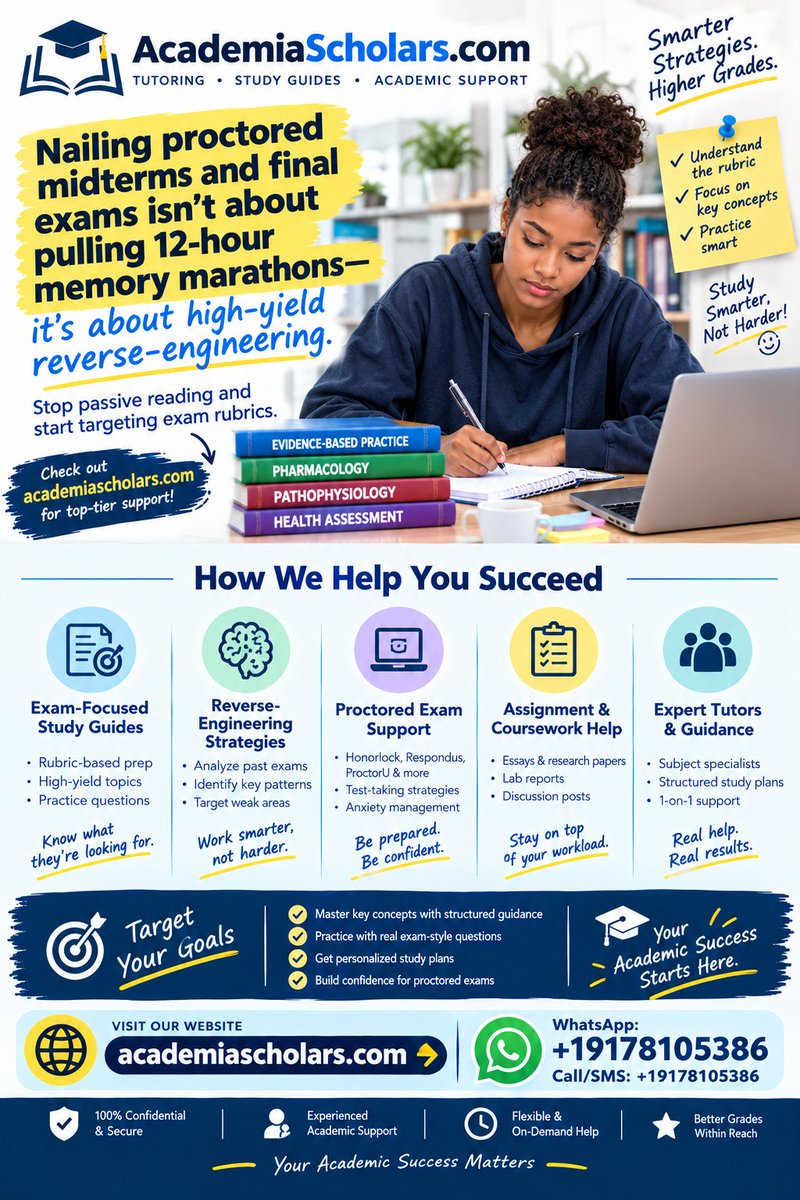 AcademiaSc8118's tweet photo. Nailing proctored midterms and final exams isn't about pulling 12-hour memory marathons—it’s about high-yield reverse-engineering. Stop passive reading and start targeting exam rubrics.
Check out https://t.co/6qOF6LB1ej for top-tier support
#studytips #examseason #finalexams https://t.co/HT84cqcOcQ