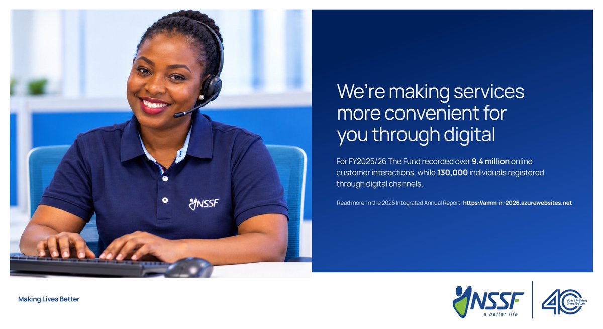 nssfug's tweet photo. Your time matters. That’s why NSSF continues to invest in digital channels that make registration, information and support more accessible, bringing services closer to you wherever you are.

Discover how we’re improving the member experience in our 2026 Integrated Annual Report: https://t.co/EAhY7wfmBl