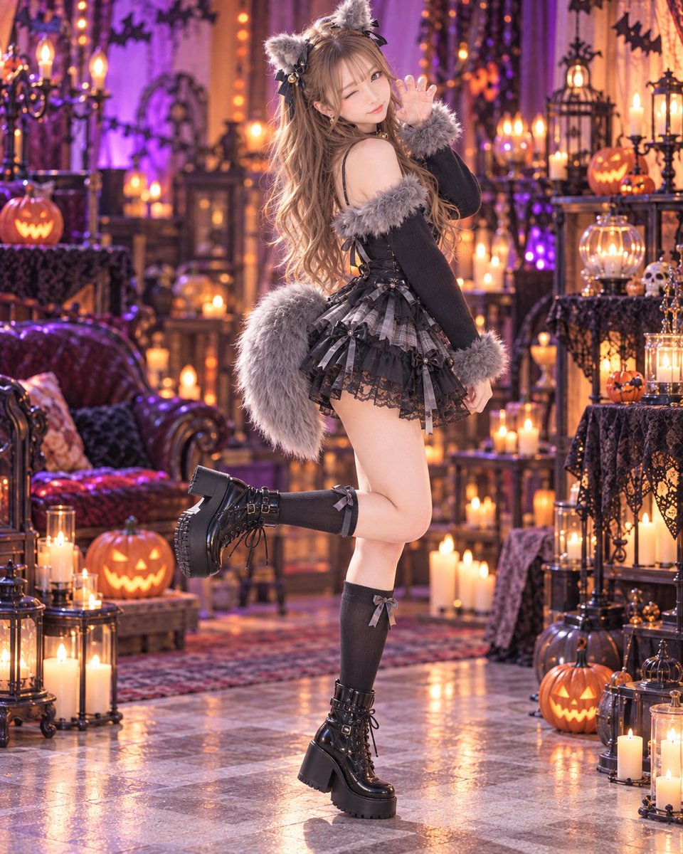 mzflef's tweet photo. ハロウィン狼さん🐺🎃🖤
がおーっ✨

#ハロウィン #Halloween #狼コスプレ #コスプレ #AIart https://t.co/cLQGy5t2OI