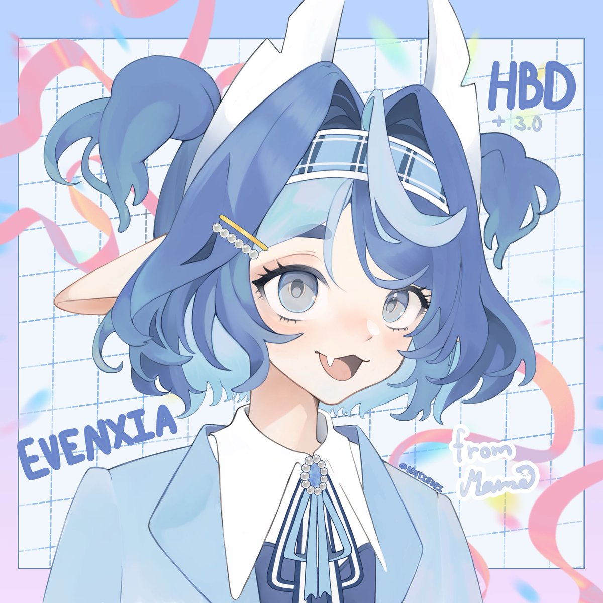 Natiebei's tweet photo. HBD and 3.0 debut to my friend @Eve_Evenxia !! Have wanted to make a full art of your cute model for awhile ~ I love the new hair, so cute!!🥹🥹 
#vtuber https://t.co/biuqyi6Qmx