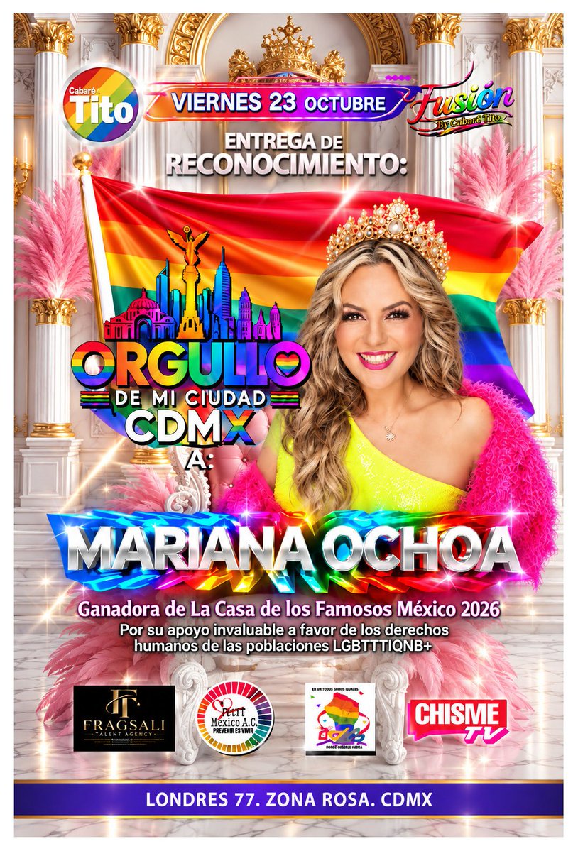 eu_fee's tweet photo. Mariana fue al #Pride2026 en España y HOY recibirá un reconocimiento por apoyar los derechos de la comunidad LGBT+ ❤️🧡💛💚🩵💜
LGBTTTIQNB+🤎🖤 🩵🩷🤍 ❤️ 🧡 💛 💚 💙 💜

#MarianaOchoa #LaCasaDeLosFamososMéxico #TeamMariana #ProgressPride https://t.co/mA0COIWC7F