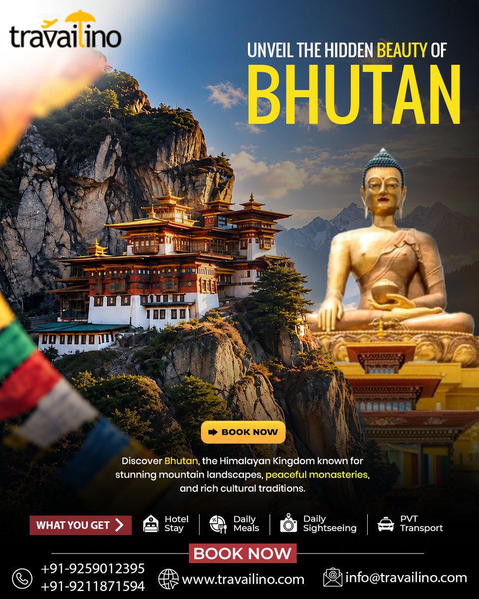 BrandaoRailon's tweet photo. Unveil Bhutan’s hidden beauty: dramatic Himalayan landscapes, serene monasteries, and rich cultural traditions. Enjoy hotel stays, daily meals, sightseeing, and private transport. Book your getaway today. https://t.co/hB56IkwTdJ