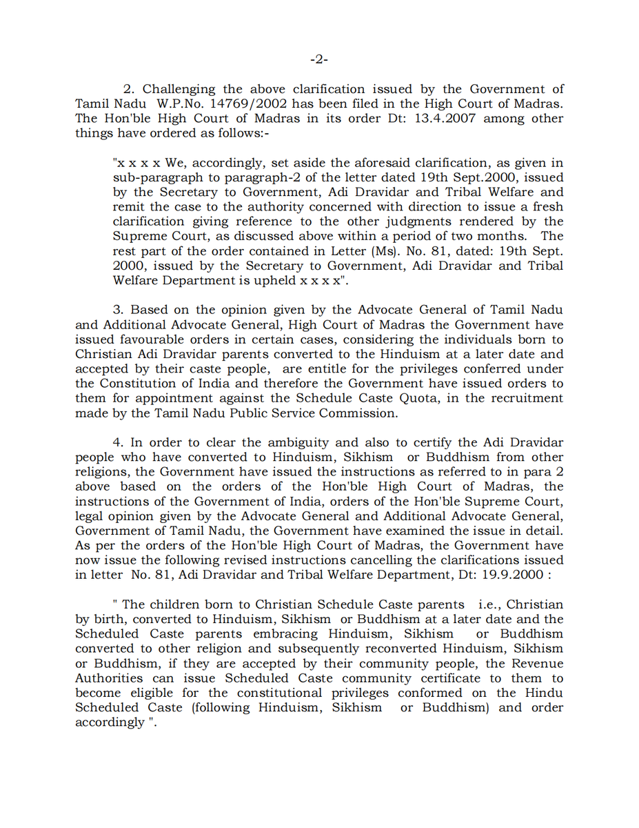 nethrapal's tweet photo. Conversion can be lethal

This circular from Tamilnadu will hit the most where hits them.

If a Dalit Christian converts back to Buddhism, Hinduism or Sikhism also then Scheduled caste benefits will not be there. 

So if you are professing Christainity and claiming scheduled caste benefits than it is a serious issue