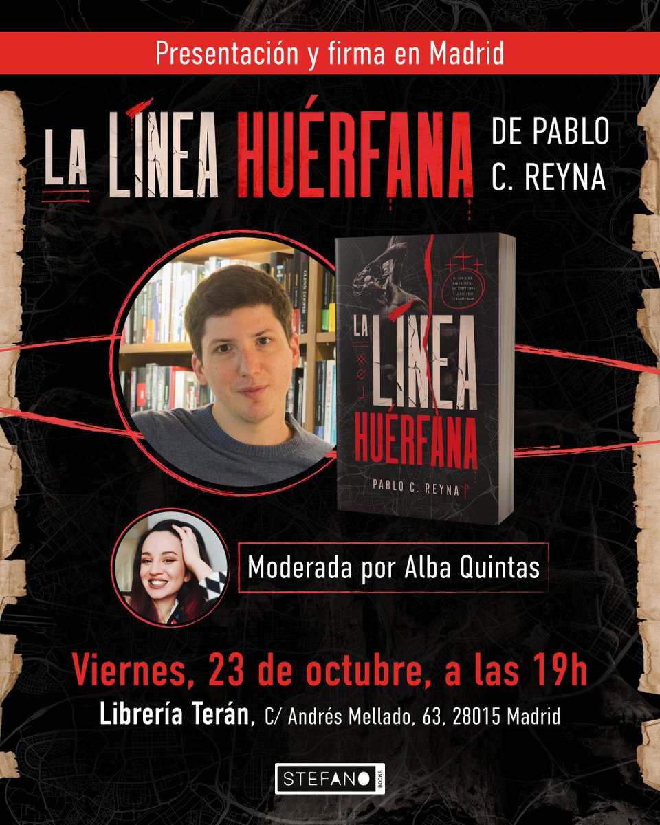 Ediciones_Urano's tweet photo. ¡¡Madrid!! Un plan para esta tarde que no podéis rechazar... #Presentación #LaLíneaHuérfana #Stefano https://t.co/7GojRCKEPF