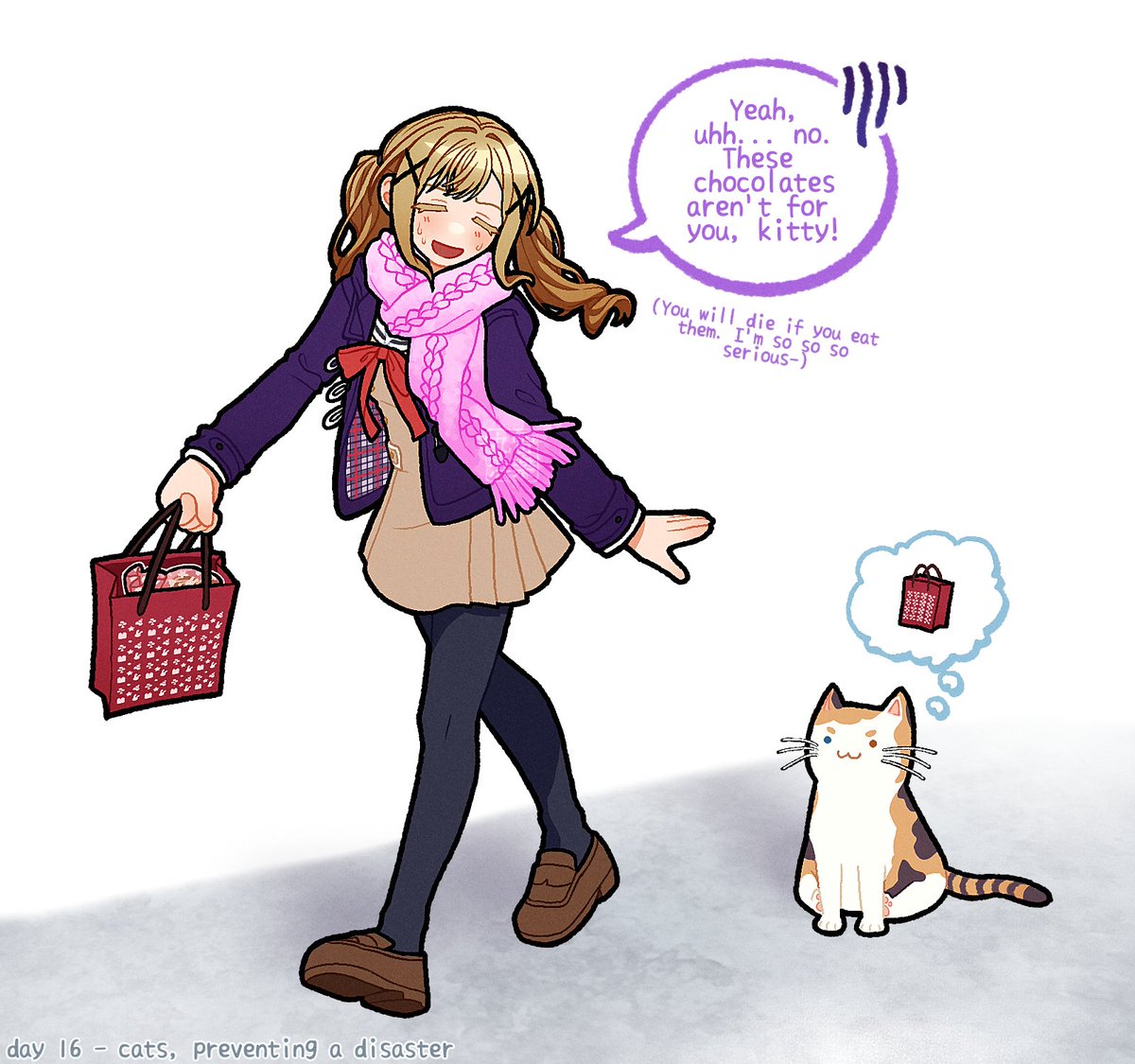 rairakkyue's tweet photo. 【 #arisatober2026 】day 16 - cats, preventing a disaster

guys i'll have to be honest with you, the average amount of sleep i get a day is less than 4 hours 😭 please accept this low quality art even if it's late

#バンドリ #bandoriart #市ヶ谷有咲 https://t.co/03eKYyOqM9