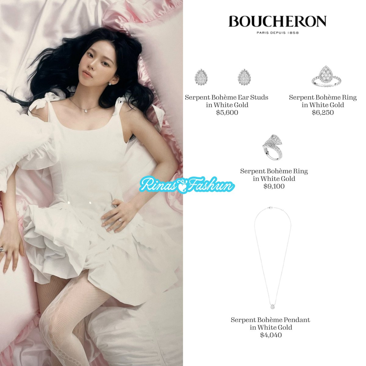 rinasgirl's tweet photo. #KARINA is seen wearing serpent bohème collection from @boucheron for d’festa: the origin exhibition 

#카리나 #カリナ #aespa #에스파 https://t.co/6L1zEHv65Z