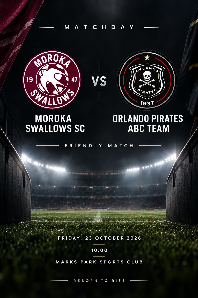 MorokaSports's tweet photo. MATCHDAY IS HERE! 🦅

The Dube Birds take flight against Orlando Pirates ABC Team in a friendly encounter.

📍 Marks Park Sports Club
⏰ 10:00

New chapter. Same badge. A future worth fighting for.

Amaswaiswai, let’s get behind the boys!

#MorokaSwallowsSC #Amaswaiswai https://t.co/ys5OcxXtrf