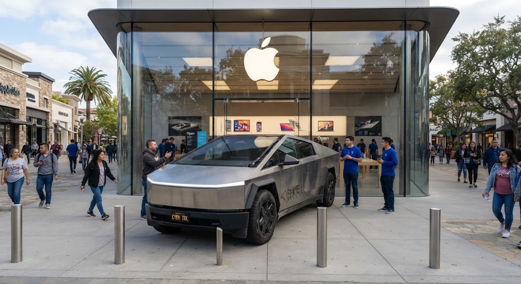 techAU's tweet photo. @Muskstaycalm Gary blocking the door to the Apple store. https://t.co/51fG2QoYDJ