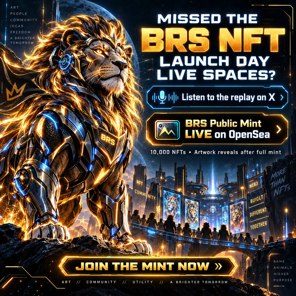 th3r0ar's tweet photo. 👑🦁 **MISSED THE BRS NFT LAUNCH DAY LIVE SPACES? WE'VE GOT YOU COVERED!** 🚀🔥

The **Based R0AR Society (BRS) NFT public mint is officially LIVE on OpenSea**, and the excitement is just getting started!

🎙️ **Missed our Launch Day LIVE Spaces event on X?**

Catch the replay and hear all about the BRS launch, the R0AR Society, the Penthouse Suite, and what makes this NFT membership much more than digital artwork!

🎧 **LISTEN TO THE LAUNCH DAY REPLAY:**
https://t.co/uMPL9h4o20

💎 **WHY OWN A BRS NFT?**

Your BRS NFT is designed to unlock a growing world of membership benefits across the R0AR ecosystem!

✅ **Approximately $2,500 in estimated annual software subscription value** through qualifying access to participating R0AR ecosystem applications.

✅ **Penthouse Suite Membership** — Exclusive community experiences, leaderboards, achievements, and eligible member perks.

✅ **Growing Software Ecosystem** — Access to participating products including BiznBox, R0AR Portal, R0AR Safe, R0AR Platform, CryptoU, and more!

✅ **AI & Agentic Innovation** — Early-access opportunities for upcoming AI-powered applications, platforms, and services rolling out through 2027.

✅ **Preferred Platform Fees** — Eligible membership discounts and benefits across participating R0AR services.

✅ **Community & Experiences** — Engage, participate, earn recognition, and help shape the future of the R0AR Society!

🎨🔒 **AND HERE'S THE BIG SURPRISE...**

**ALL 10,000 BRS NFTs REMAIN UNREVEALED UNTIL THE ENTIRE COLLECTION IS MINTED!**

That means the community has a shared goal: **LET'S MINT OUT ALL 10,000 BRS NFTs AND UNLOCK THE ARTWORK REVEAL!** 🦁👑

🚀 **THE PUBLIC MINT IS OPEN NOW!**

Whether you've been with R0AR since the beginning or you're just discovering our ecosystem, you're invited to become part of the Based R0AR Society!

🔥 **MINT YOUR BRS NFT ON OPENSEA:**
https://t.co/xV6l3xiHHa

🏙️ **EXPLORE THE R0AR SOCIETY:**
https://t.co/bxpJAxHxs8

👑 **VISIT THE PENTHOUSE SUITE:**
https://t.co/N9wuCHpGBb

**10,000 NFTs. ONE SOCIETY. AN EXPANDING ECOSYSTEM.**

🦁 **LET'S R0AR!** 🚀