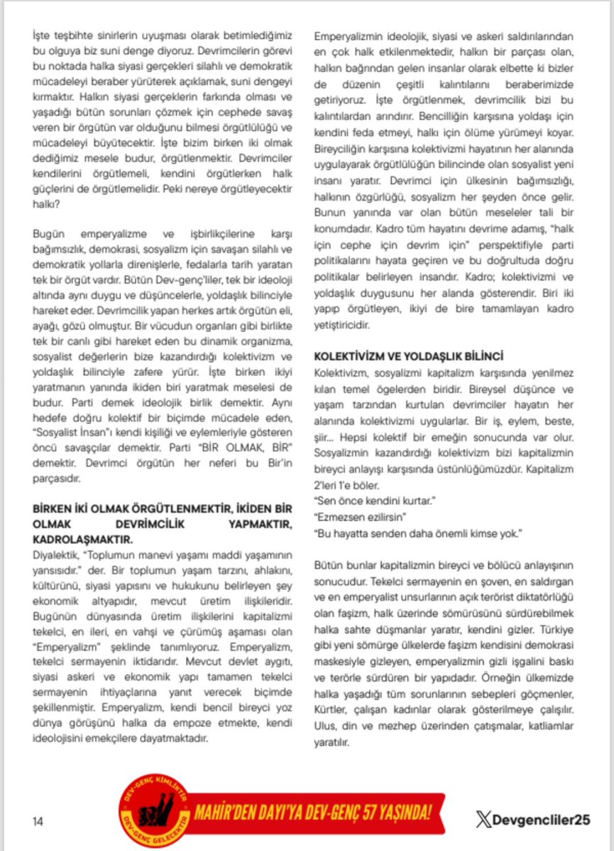 Devgencliler25's tweet photo. Dev-Genç Bülteni'nden:
"Düzen 2'leri 1'lere böler. Biz 2'leri BİR'e tamamlarız."
"1'ken 2 olacağız. 2'leri BİR yapacağız." https://t.co/gfEREx0j7u