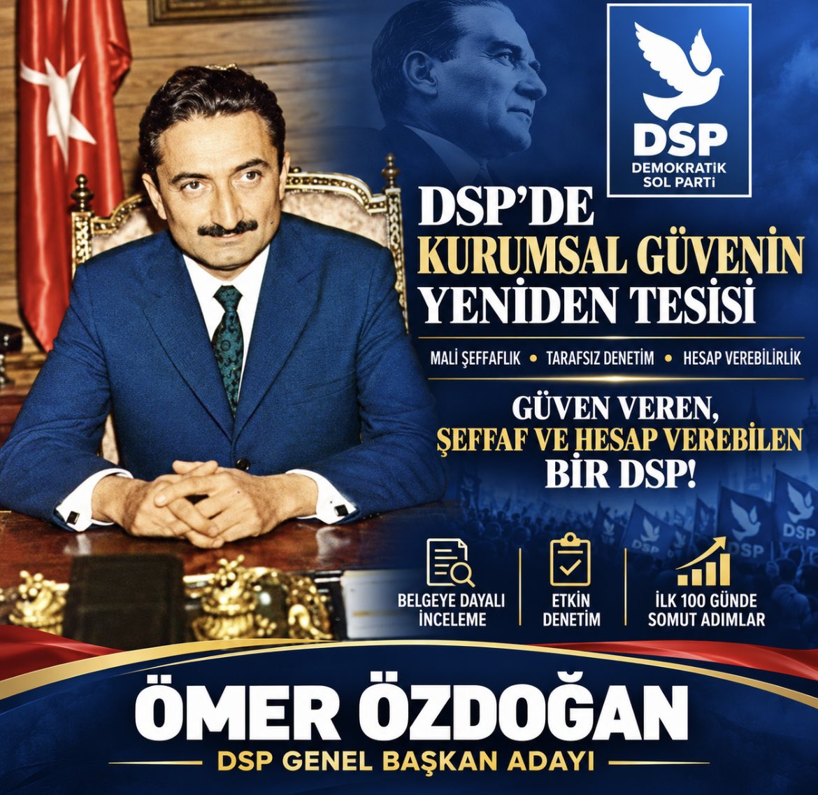 omerozdogan_06's tweet photo. ÖMER ÖZDOĞAN’IN GENEL BAŞKANLIK PROGRAMI

İKİNCİ BÖLÜM: DSP’DE KURUMSAL GÜVENİN YENİDEN TESİSİ

Mali Şeffaflık • Tarafsız Denetim • Hesap Verebilir Yönetim

“Bir partiyi yeniden örgütlemek için önce üyelerinin güvenini kazanmak gerekir.”

DSP’de kurumsal güveni; şeffaflık, adalet, tarafsızlık ve hesap verebilirlik ilkeleriyle yeniden inşa edeceğiz.

1. MALİ ŞEFFAFLIK: Gelir ve giderleri kayıt altına alacak, parti kaynaklarının doğru kullanılmasını sağlayacağız.

2. TARAFSIZ İNCELEME: Geçmiş dönemlerin mali ve idari işlemlerini belgelerle inceleyecek, peşin hüküm vermeden gerçekleri ortaya çıkaracağız.

3. ETKİN DENETİM: Denetim mekanizmalarını güçlendirecek, hiç kimseyi hesap verebilirliğin dışında tutmayacağız.

4. ETİK YÖNETİM: Görev ve sorumlulukları netleştirecek, tüzüğe ve hukuka uygun, eşit kurallarla yönetilen bir DSP oluşturacağız.

5. KURUMSAL HAFIZA: Kararları, mali kayıtları ve görev devirlerini düzenli biçimde arşivleyecek, hesap verebilirliği kalıcı hâle getireceğiz.

6. İLK 100 GÜN: İlk 30 günde mevcut durumu belirleyecek, 60 gün içinde inceleme süreçlerini başlatacak, 100 gün içinde bulguları raporlayıp düzeltici adımları takip edeceğiz.

7. YENİDEN GÜVEN: DSP’den uzaklaşan üyelerimizin ve eski örgütlerimizin yeniden güven duyacağı adil, katılımcı ve saygılı bir ortam kuracağız.

HEDEFİMİZ: GÜVEN VEREN, ŞEFFAF VE HESAP VEREBİLEN BİR DSP!

DSP’yi yönetmeye değil, büyütmeye talibiz.

ÖMER ÖZDOĞAN
DSP Genel Başkan Adayı