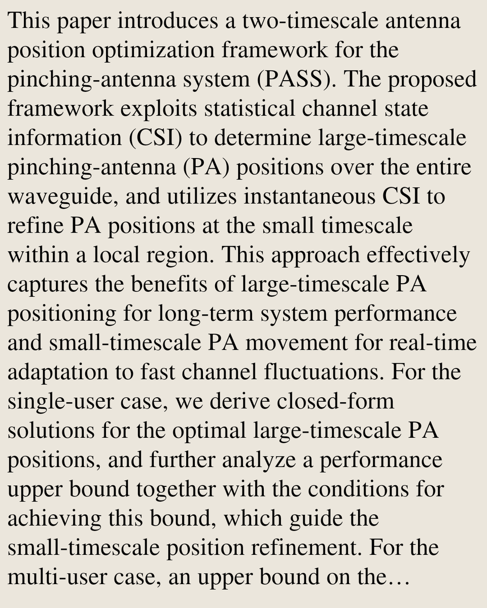 Encoding's tweet photo. Two-Timescale Antenna Positioning for Pinching-Antenna System Based on Statistical Channel Information

Jingze Ding, Zijian Zhou, Bingli Jiao, Rui Zhang
https://t.co/kM2LoevN0X [𝚌𝚜.𝙸𝚃]
💬Accepted by IEEE Transactions on Communications https://t.co/txcnbBdK9L