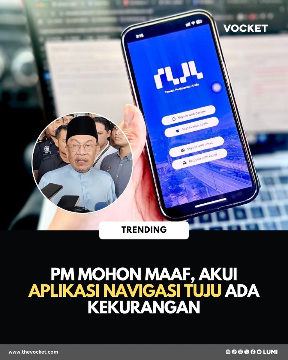 thevocket's tweet photo. Datuk Seri Anwar Ibrahim memohon maaf kepada orang ramai yang berdepan pelbagai masalah ketika menggunakan aplikasi navigasi TuJu. Keadaan itu berpunca akibat kelewatan syarikat memperkemas aplikasi berkenaan. https://t.co/xEcUNQTJUd