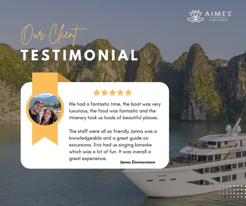 oryFrie341641's tweet photo. Thank you for choosing Aime’e to explore Halong Bay. Your feedback inspires us to improve every day. We look forward to welcoming you back for your next adventure! https://t.co/NyGgYL3Noc