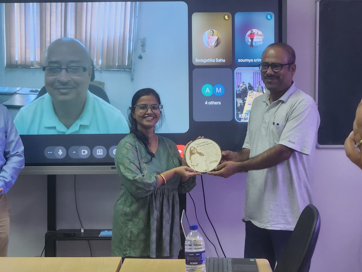 dm_iitg's tweet photo. Congratulations to @SoumyaSrimayee  on successfully defending her Ph.D. thesis in May 2026, "Development of Synthetic Ionophores for Therapeutics and Molecular Communication." Wishing her continued success and exciting discoveries in her scientific journey ahead! 🎓🎉 https://t.co/uKyWHdXduO