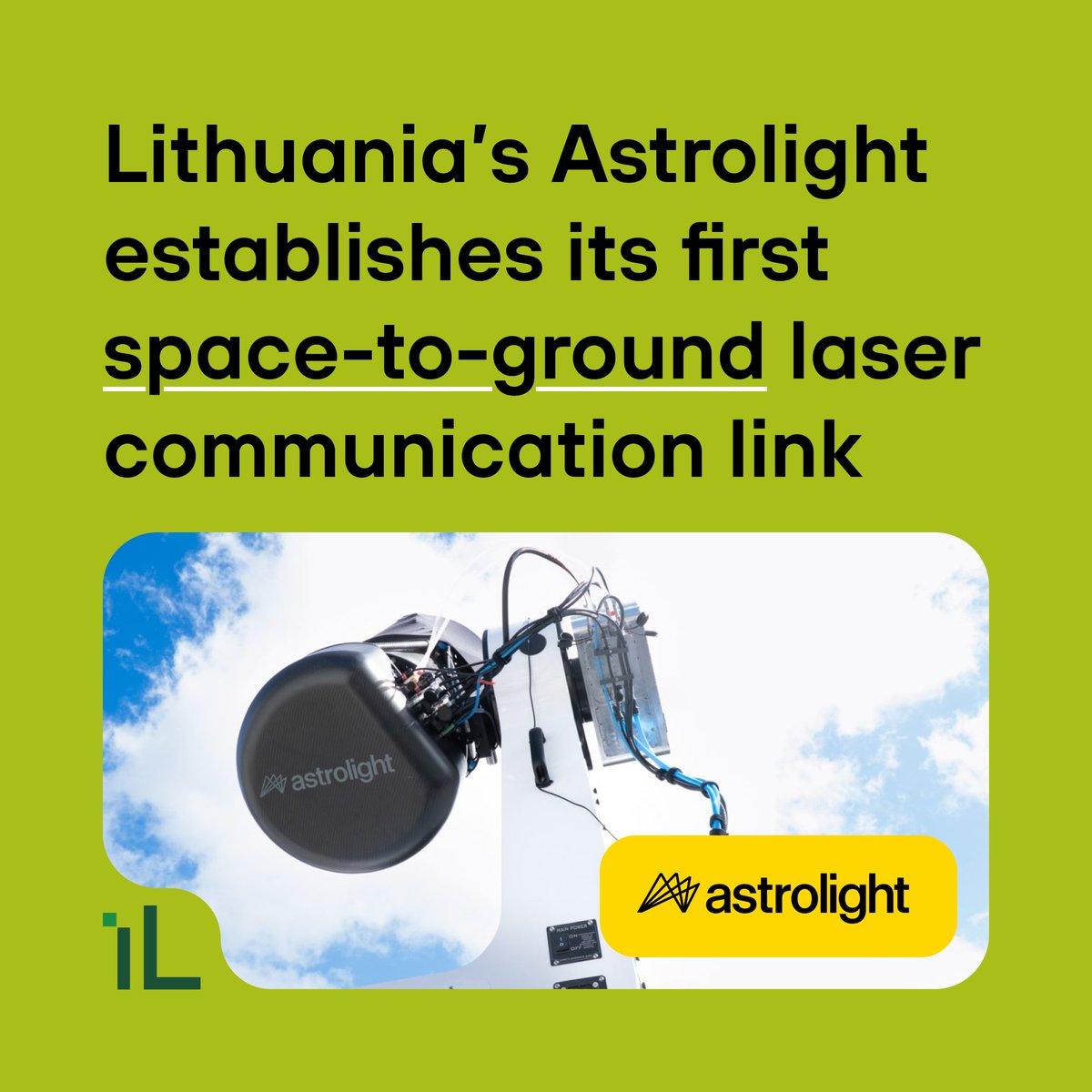 LtGva's tweet photo. 🇱🇹 From #Vilnius to orbit!🛰️
#Astrolight has established a 1 Gbps laser link between a satellite🛰️and a ground station in #Greece🇬🇷 using its own technology, extending @Lithuania's  laser expertise into space communications🪐 https://t.co/sXMBg9fLME
