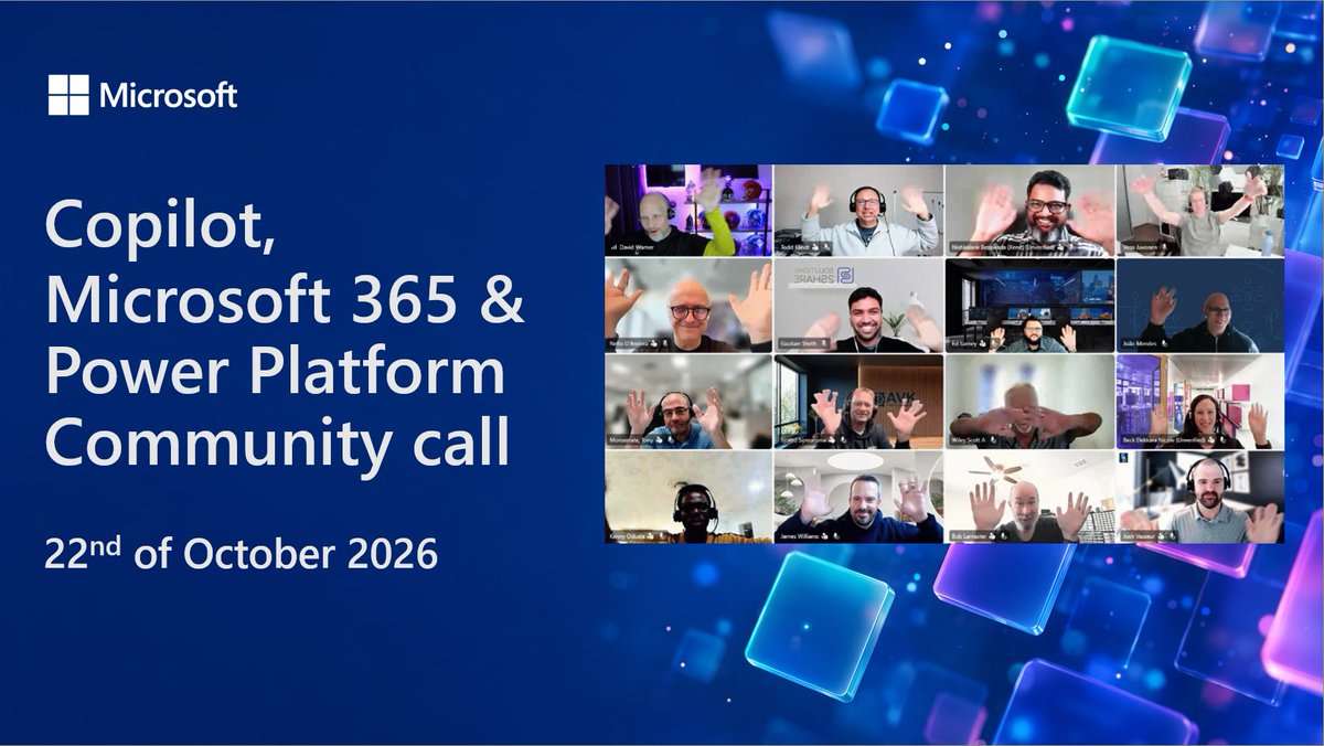 SharePoint's tweet photo. 📺 Recording of the #Copilot, #Microsoft365 &amp; #PowerPlatform Community call – 22nd of October 

• Catch up on the latest updates ⚡
• PnP PowerShell MCP Server &amp; Copilot UX components
• Featuring @im_nishkalank &amp; @NelloDAndrea

+more! 🚀

📺 Watch → https://t.co/fBoUxVxzem https://t.co/qKlgP9u53Z