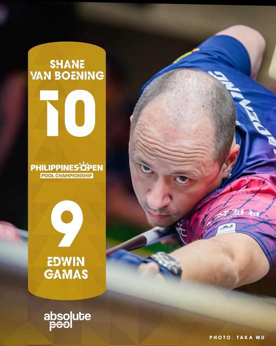 AbsolutePoolcom's tweet photo. Shane van Boening battles back from 7-3 behind to overcome an impressive Edwin Gamas in a decider and reach the Philippines Open quarter-finals 🇺🇸 https://t.co/s8QsPXaFuE
