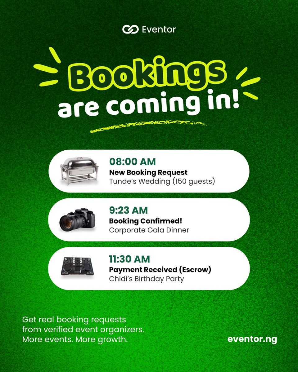 eventorapp_'s tweet photo. Happy Friday! 
Another weekend is here, and notifications are ringing. 🔔
Secure your event bookings seamlessly with Eventor today! 🔐

#Eventor #TGIF #Eventplanning #NigerianEvents https://t.co/Qp3e72SiDL