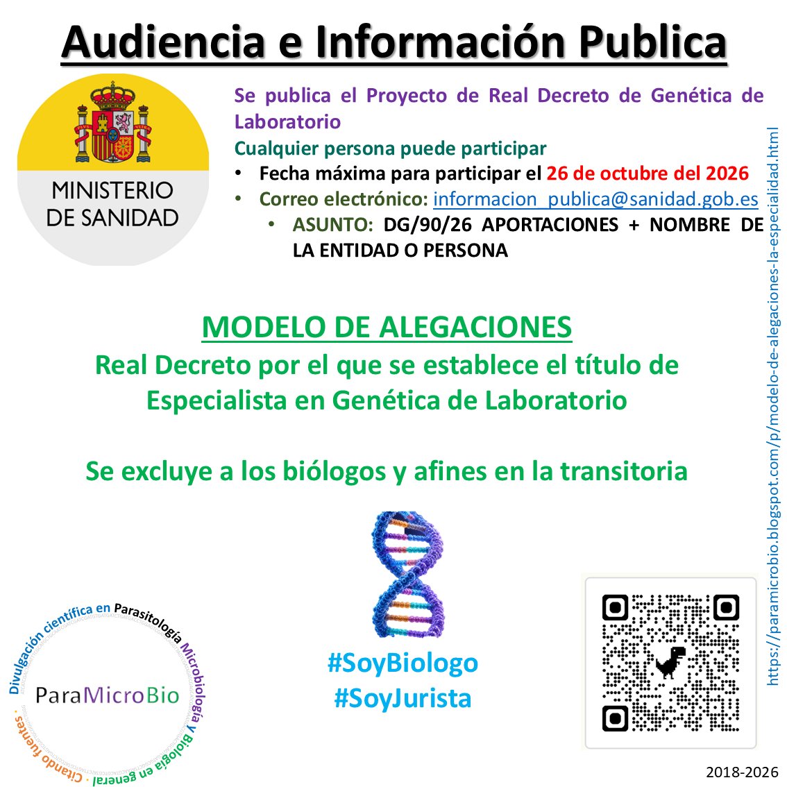 ParaMicroBio's tweet photo. Alegaciones al Real Decreto de Genética de Laboratorio
https://t.co/y5PjRLOXO6 https://t.co/qwo0kSDJ2f