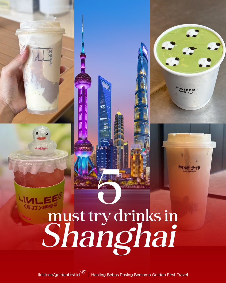 raghed40819566's tweet photo. Shanghai bukan cuma soal city view. Ada banyak minuman unik yang wajib masuk wishlist, dari matcha sampai lemon tea yang refreshing. Kamu paling penasaran cobain yang mana? Simpan buat Shanghai trip bareng Golden First Travel. https://t.co/F71HPtTLpH