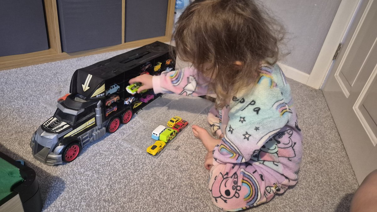 criminographer's tweet photo. Littlest sister has been playing with Alexander's truck a lot lately. He got this the last perfect Christmas Day we had with him. Before bed, he begged to get it out and I hesitated (there are about 1000 cars in it) but I let him. So glad I did. ๐ Memories over mess x #childloss https://t.co/Y7PP25aXCu